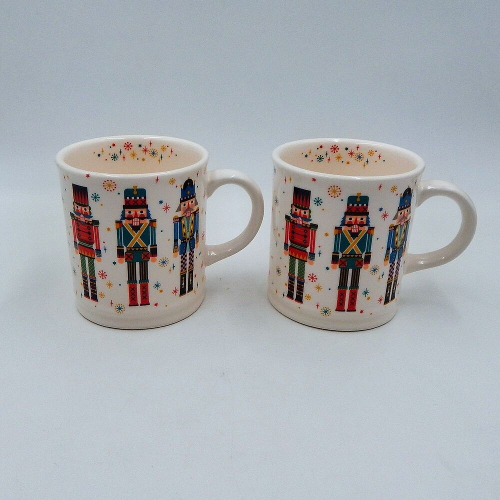 SUR LA TABLE Nutcracker Snowflake Coffee Mug Christmas Hot Chocolate 17.8 oz S/2